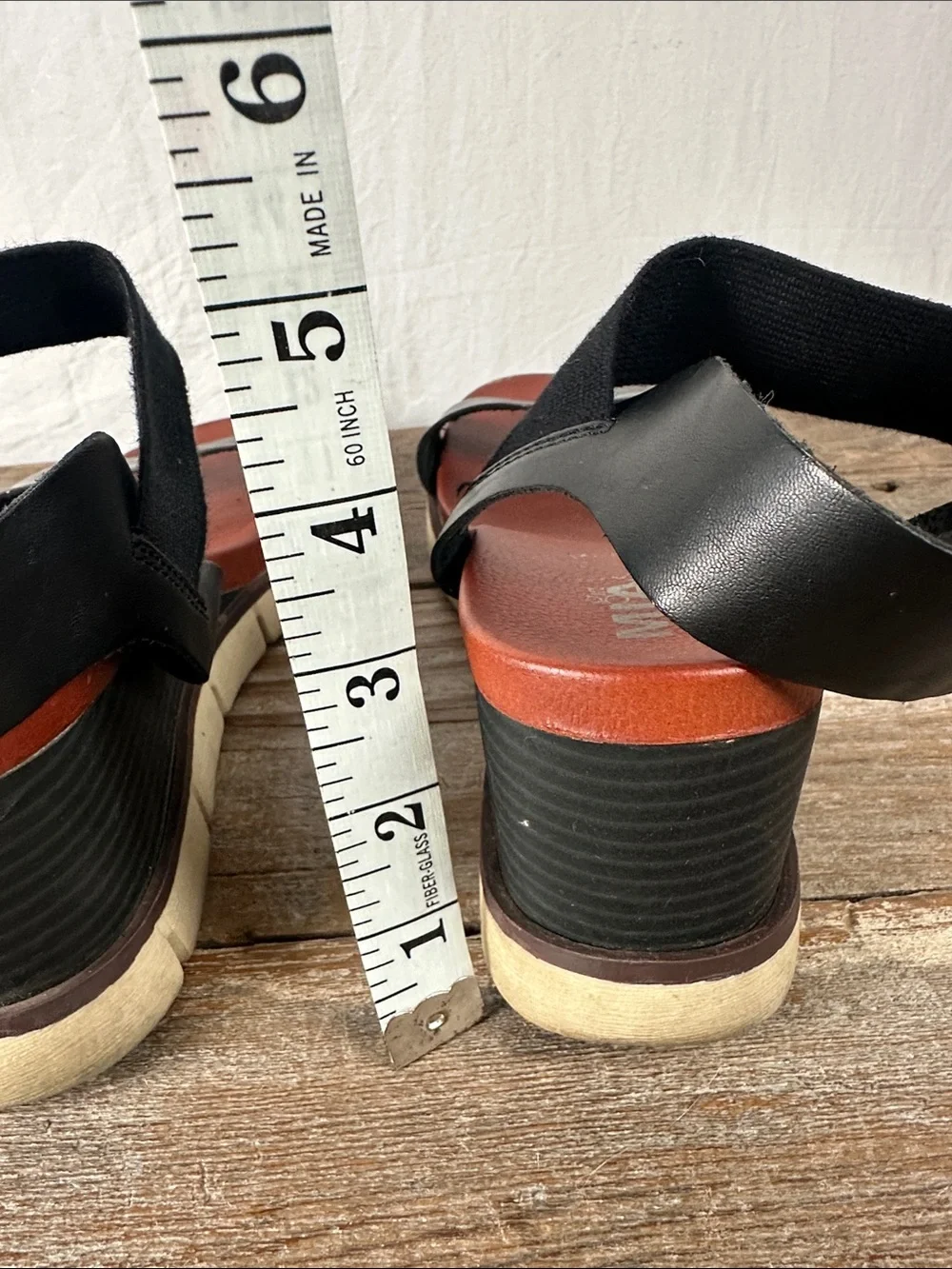 MIA Black Leather Strap Wedge Sandals with Brown Footbed - Picture 4 of 6